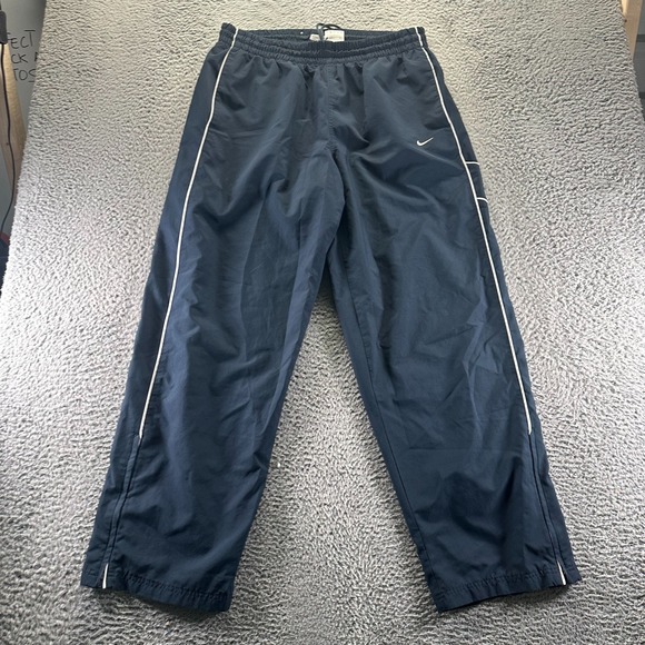 VTG Nike Pant Men XXL Blue Polyester Track Straight Swoosh Logo Lined Activewear